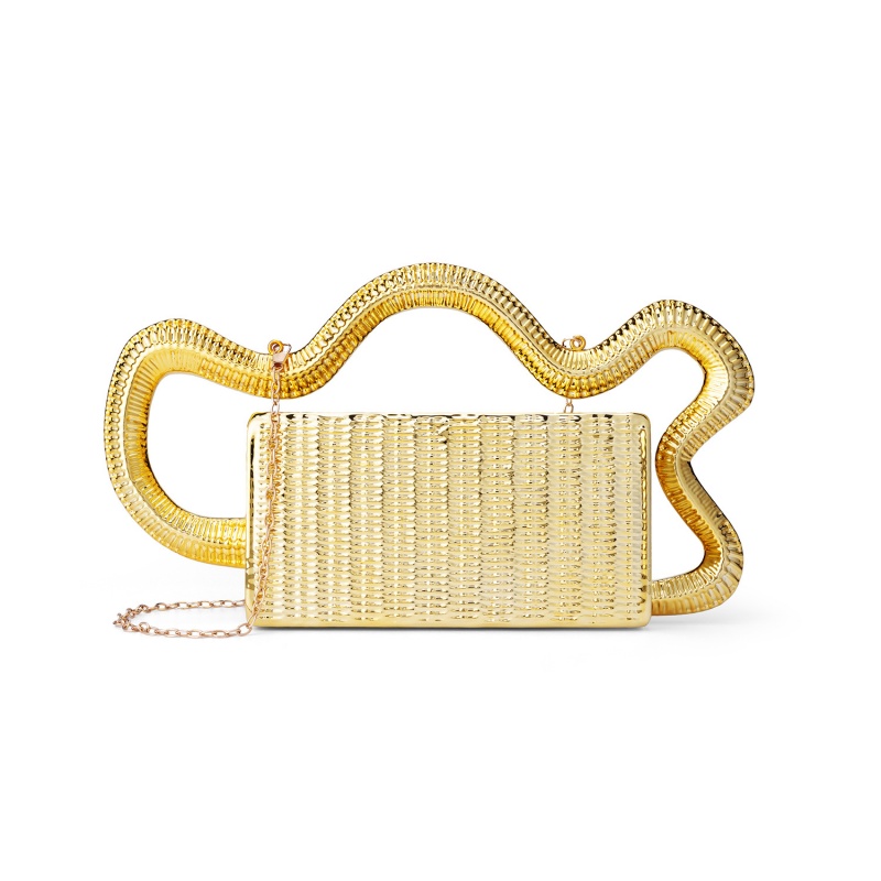 Women Bags Golden - 2026年アクリルファッション蛇型ハンドルハンドバッグ多用途ソリッドカラーボックスバッグクロスボディバッグレトロラグジュアリーゴールデンイブニングバッグ