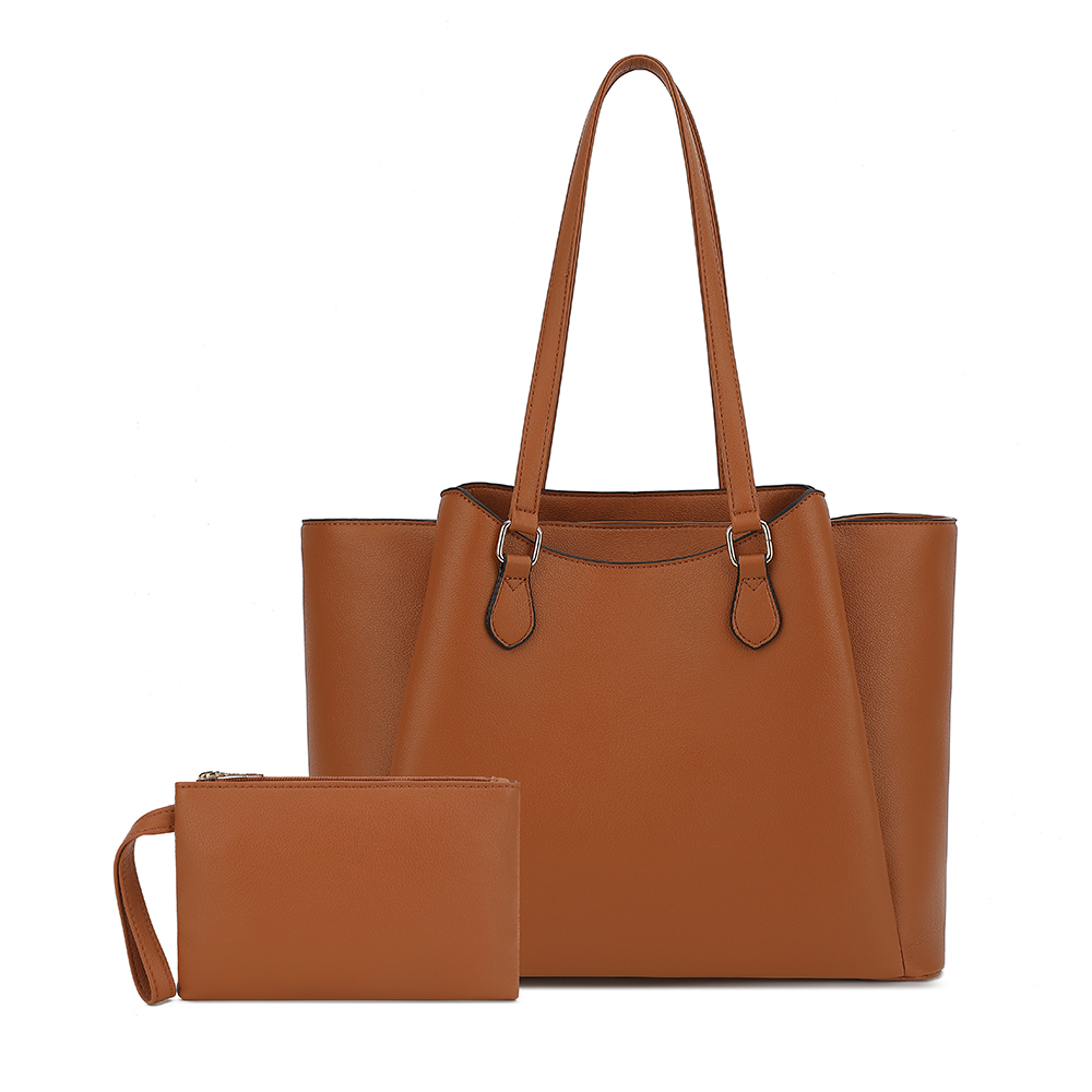 Women Bags For Office Use - 女性用トートバッグ、ポーチ付き大型PUレザーショルダーハンドバッグ、13.5インチのラップトップ用ワークトラベルショッパーバッグ、ブラウン、オフィス用