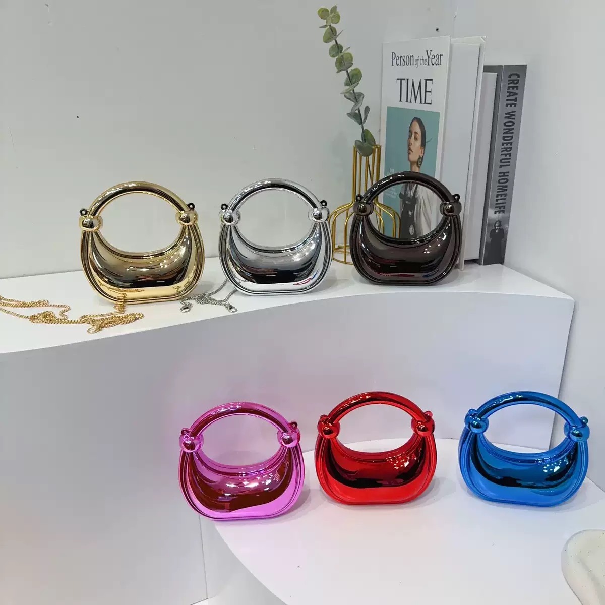 Women Bags Golden - ミニゴールデンイブニングバッグ財布とハンドバッグ高級デザイナーショルダーバッグ面白い形パーティー結婚式アクリルノットクラッチ財布