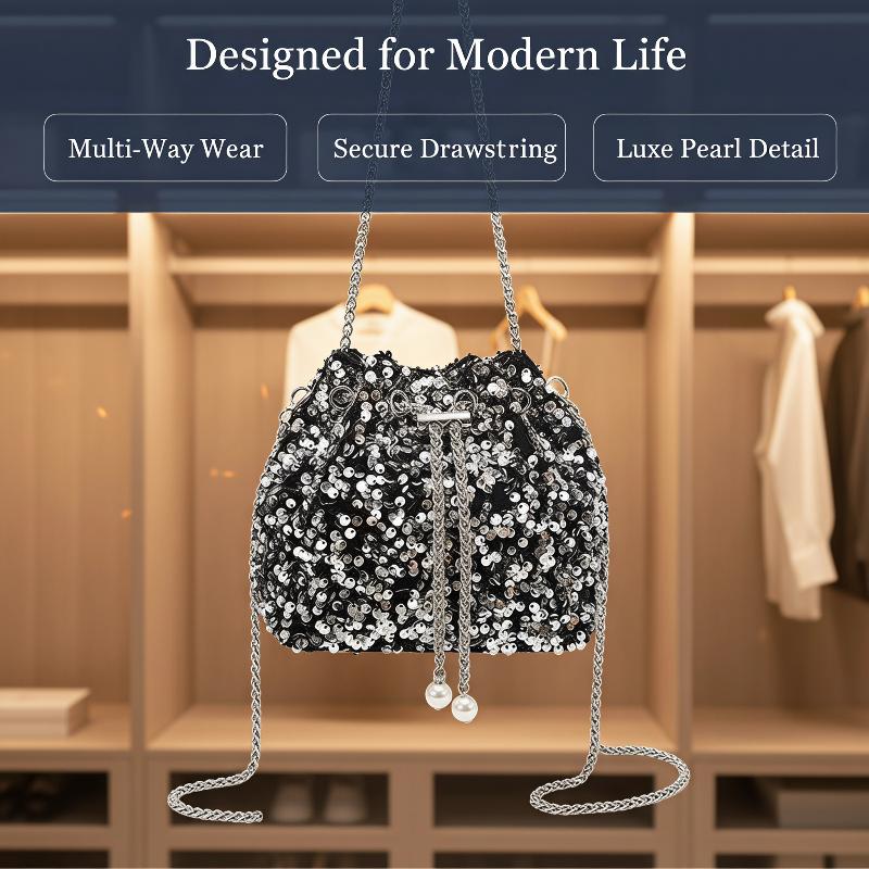 Women'S Bags New Look - 新しいおしゃれな個性的なスパンコール付きレディースバケットバッグ、明るい目元スタイルのファッショナブルなクロスボディディナーシングルショルダーバッグ