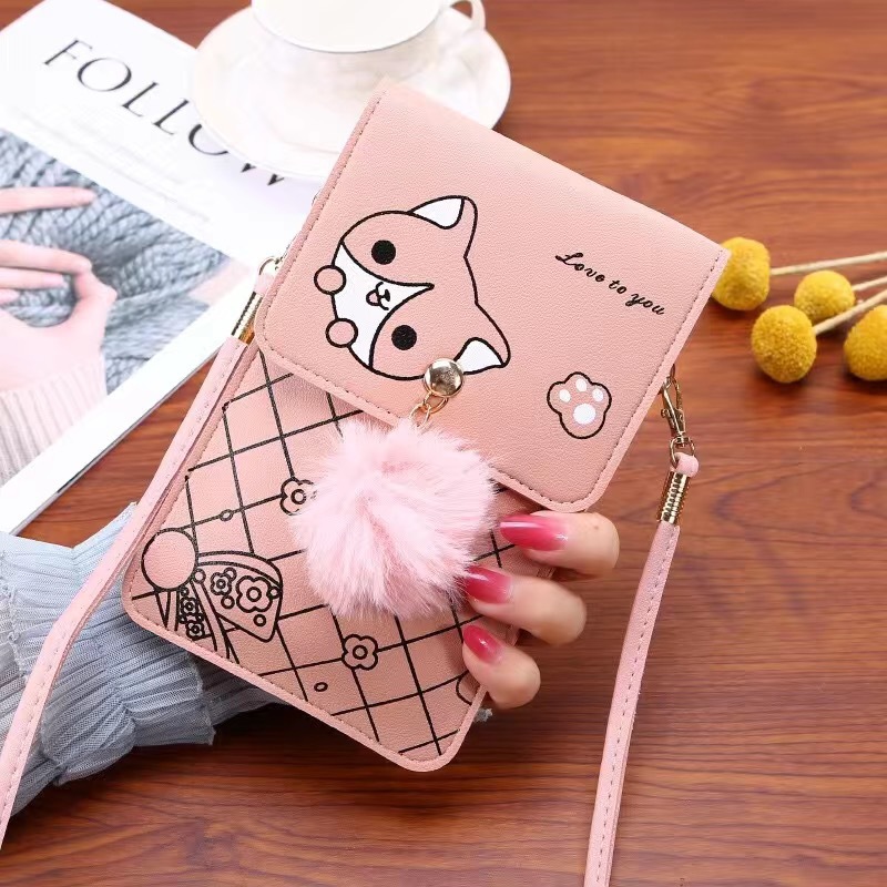 Women Bags Leather - かわいい漫画柄のタッチスクリーン対応スマホバッグ 女性用 - スリムで透明なクロスボディバッグ ミニショルダーポーチ ウォレット