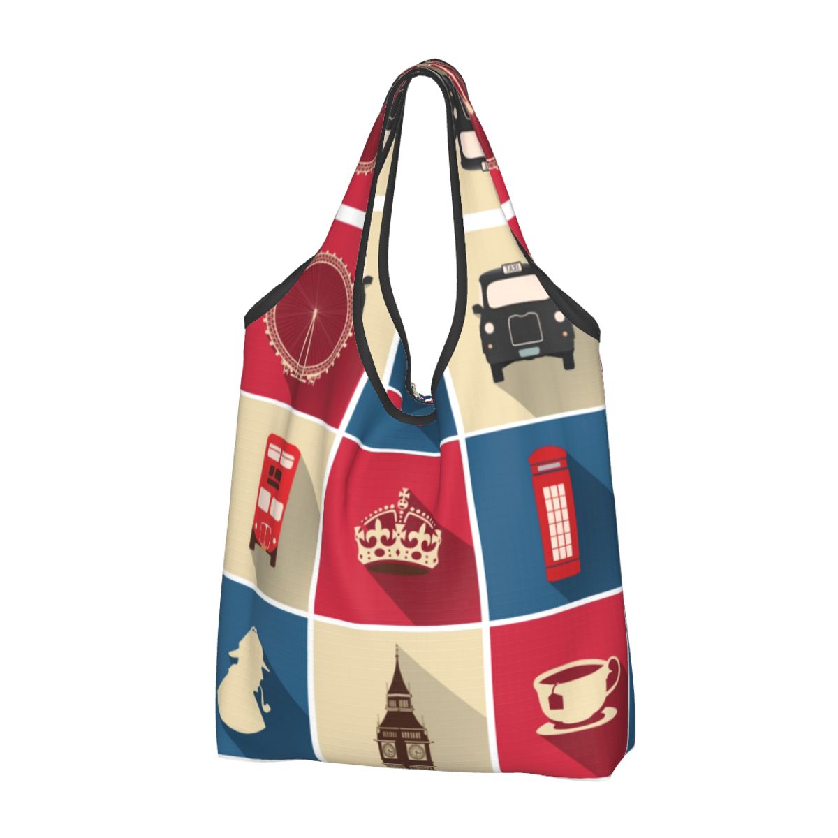 Women Bags In Uk - ヴィンテージショッピングトートバッグ,カスタマイズされたファッション,英国のロンドンのシンボル,英国の旗,赤いバス,食料品の買い物客のためのショルダーバッグ