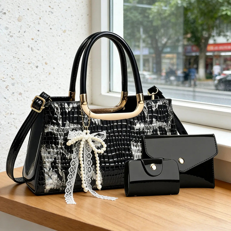 Women Bags Leather - レディースハンドバッグセット、クロコダイル柄イブニングクラッチ、パーティー用クロスボディショルダーバッグ、高級レディースアクセサリー、完璧なギフト