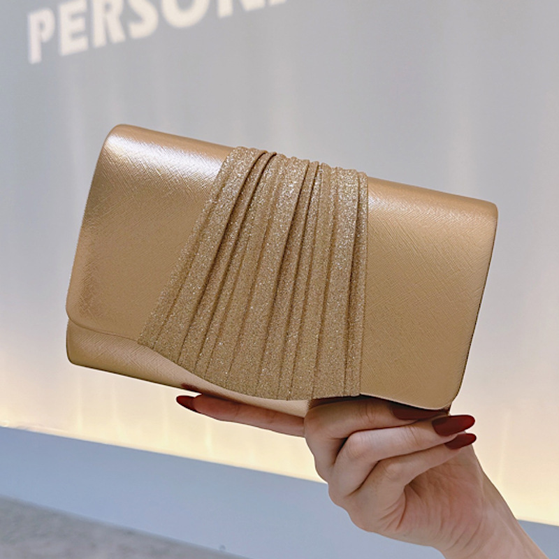 Women Bags Golden - 女性用ゴールデンスモールイブニングクラッチバッグ、トレンディなプロムパーティー財布、メタルチェーンショルダークロスボディハンドバッグファムディナーボルサ