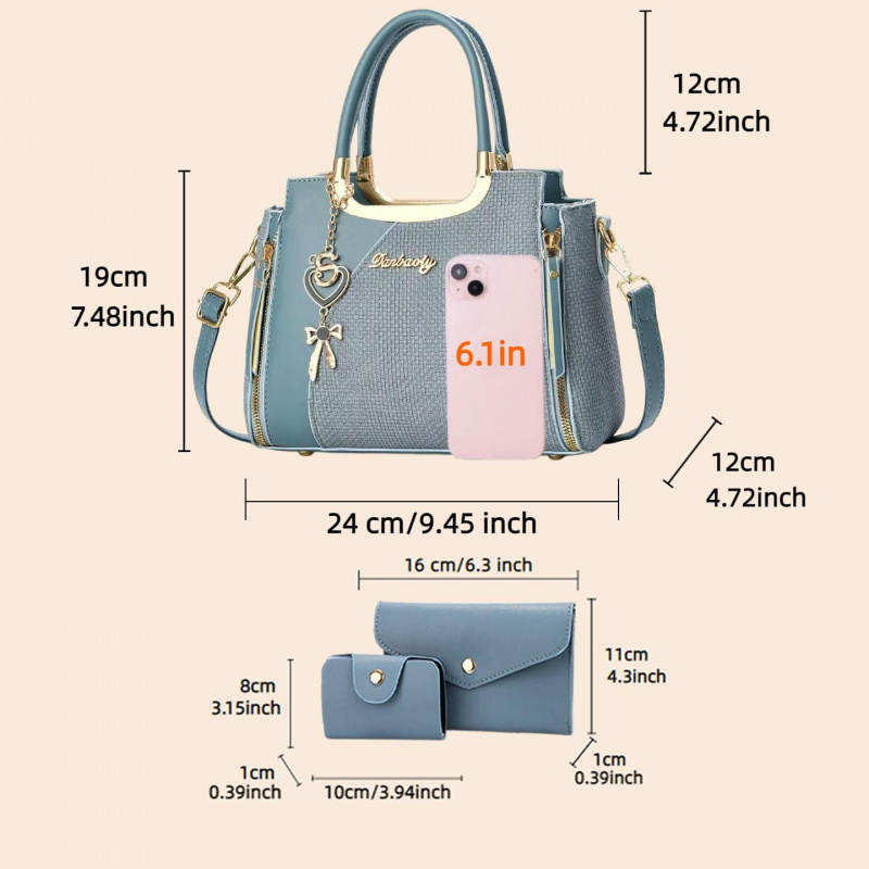 エレガントなレディースハンドバッグセット、マルチカラーメッセ - Women Bags Leather のレビューと価格