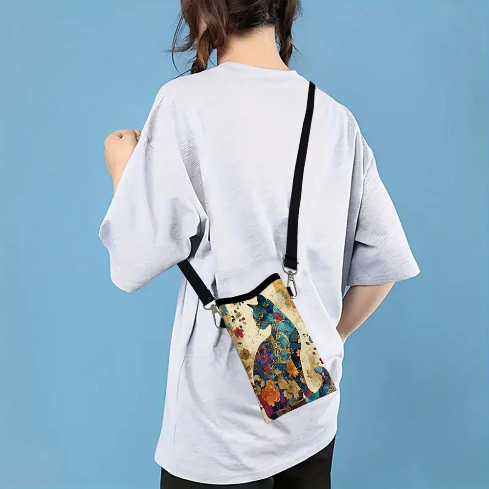 花柄猫柄クロスボディバッグプリント電話財布、調節可能なショル - Phone Bag Crossbody のレビューと価格