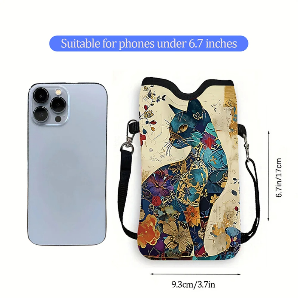 花柄猫柄クロスボディバッグプリント電話財布、調節可能なショル - Phone Bag Crossbody のレビューと価格