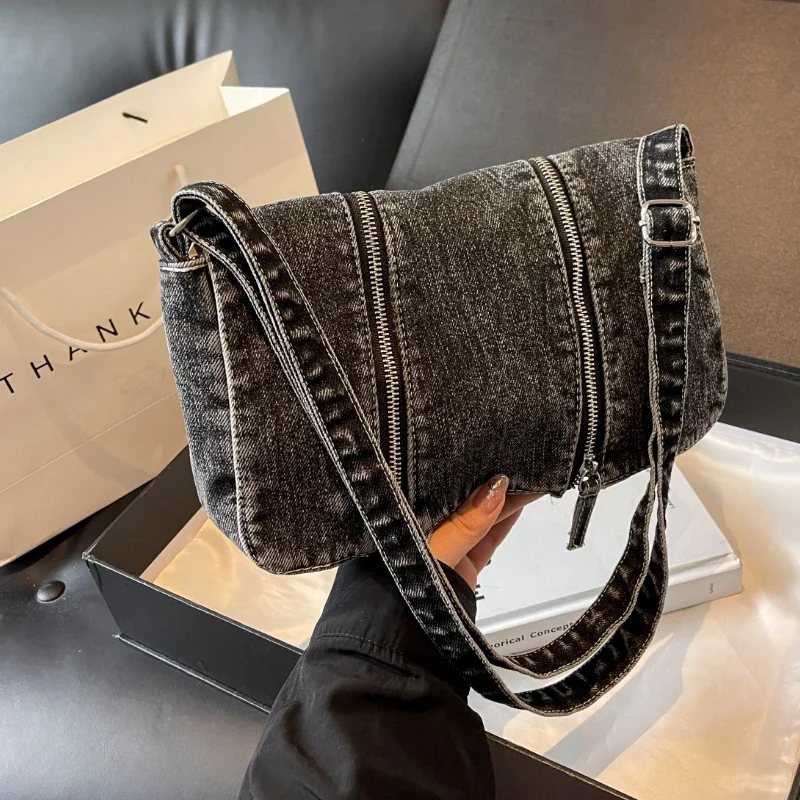 ソリッドジッパーデニム多用途ショルダーバッグ2026新作レジ - Women'S Bags New Look のレビューと価格