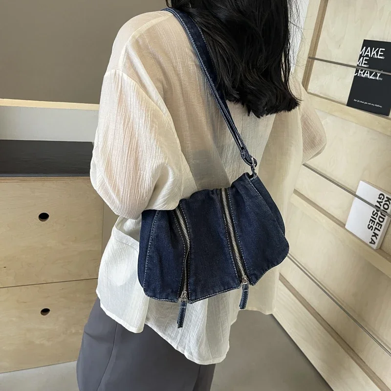 ソリッドジッパーデニム多用途ショルダーバッグ2026新作レジ - Women'S Bags New Look のレビューと価格