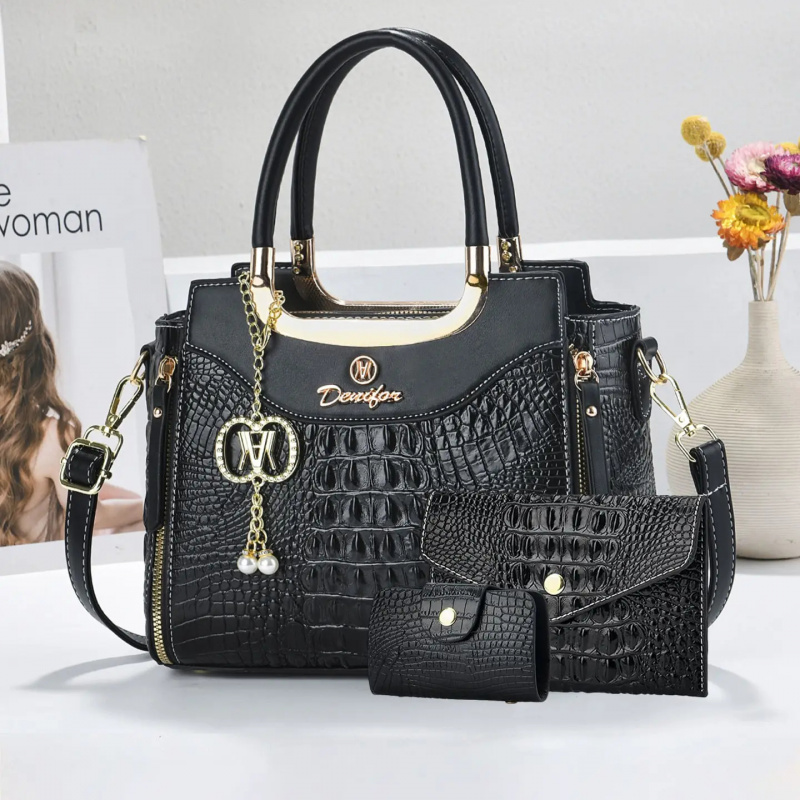 レディース クロコダイル柄ハンドバッグセット、3ピースカラー - Women Bags Leather のレビューと価格