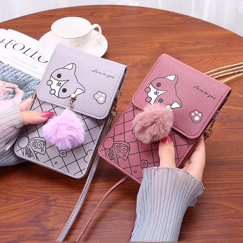 かわいい漫画柄のタッチスクリーン対応スマホバッグ 女性用 - - Women Bags Leather のレビューと価格