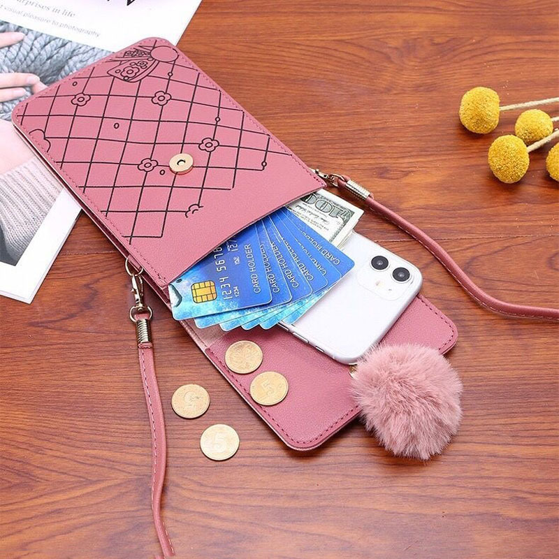 かわいい漫画柄のタッチスクリーン対応スマホバッグ 女性用 - - Women Bags Leather のレビューと価格