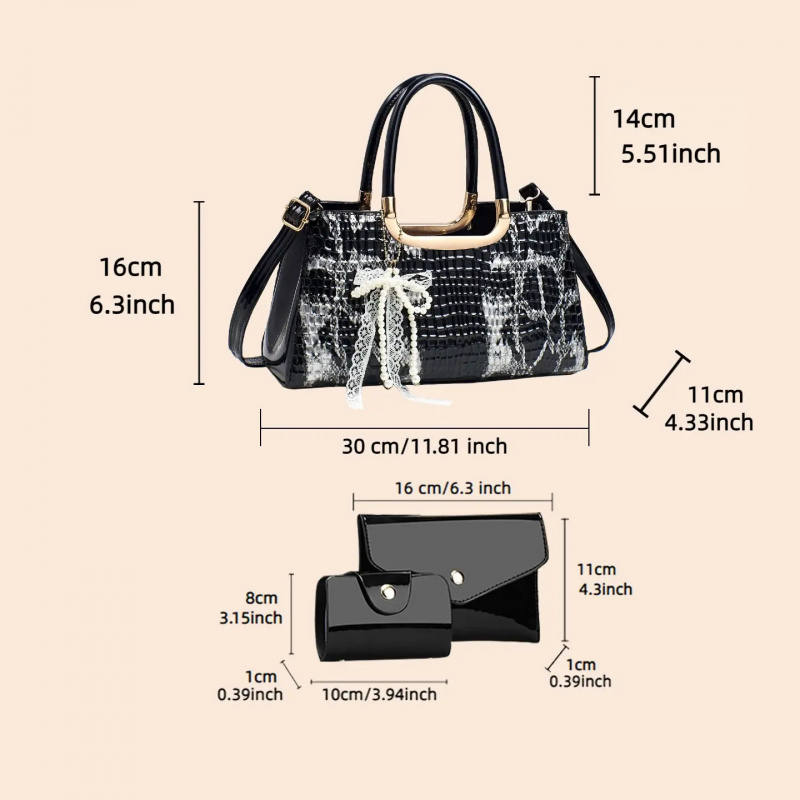 レディースハンドバッグセット、クロコダイル柄イブニングクラッ - Women Bags Leather のレビューと価格