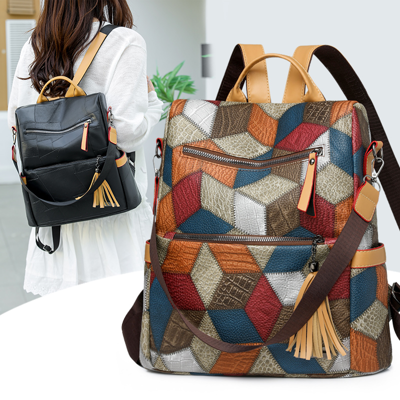 ヴィンテージ Pu レザー女性バックパック大容量盗難防止トラ - Women Bags For Office Use のレビューと価格