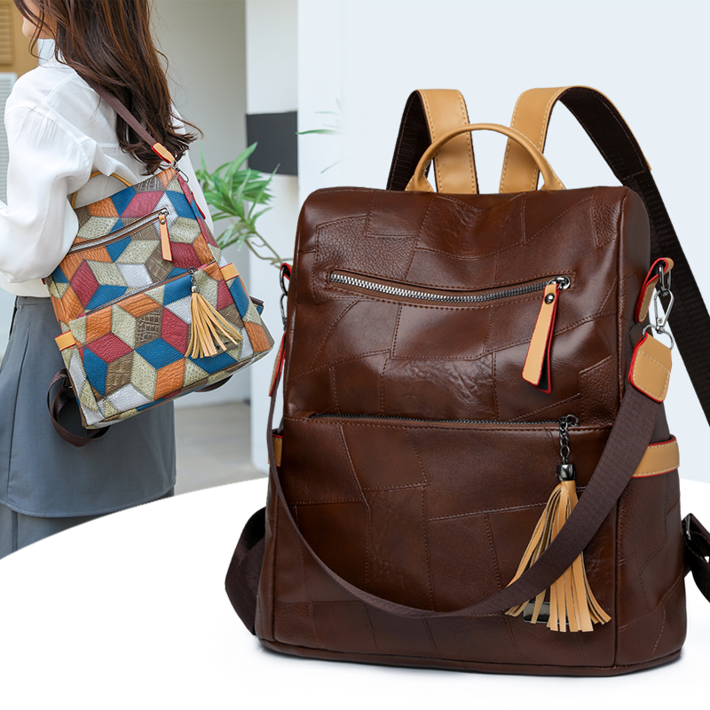 ヴィンテージ Pu レザー女性バックパック大容量盗難防止トラ - Women Bags For Office Use のレビューと価格