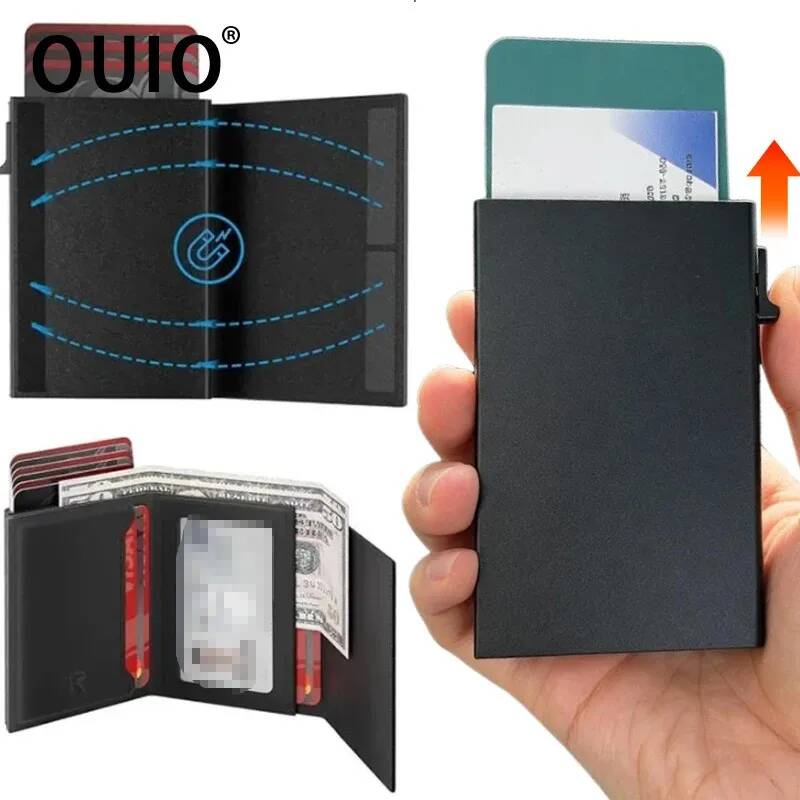 OUIO メタル自動ポップアップカードバッグ 男性と女性用  - Women Bags Leather のレビューと価格